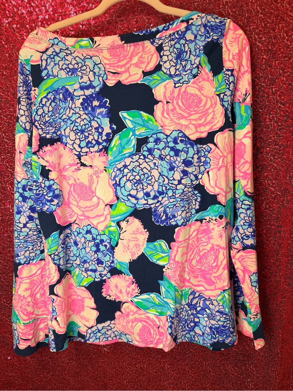 Lilly Pulitzer Long-Sleeve Floral Tee with Pink & Blue Blooms - Picture 4 of 4